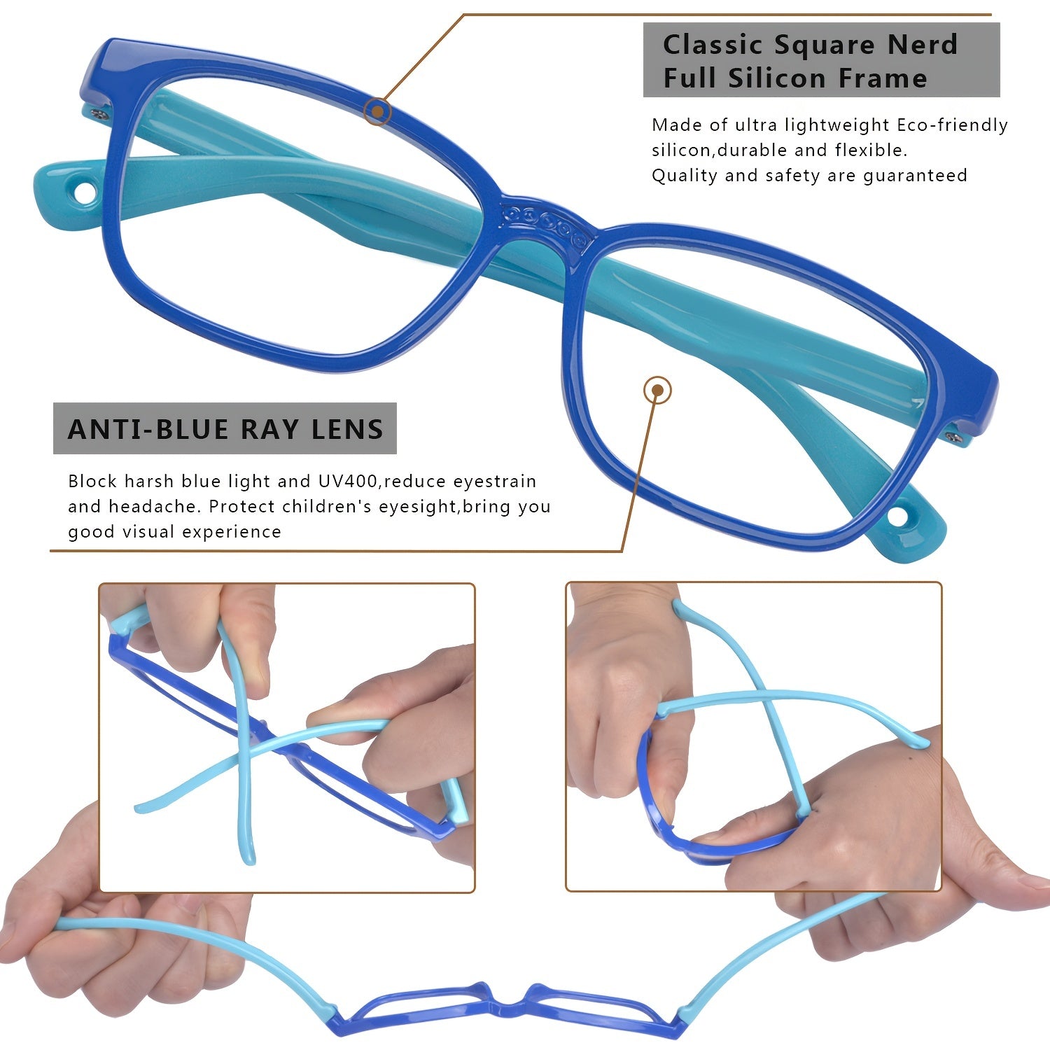 Girl's Square Frame Light Blocking Glasses Age 3-10 Anti Glare & Eyestrain