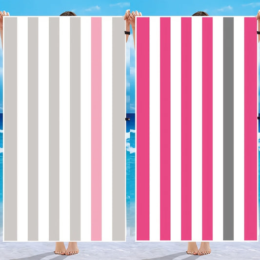 2pcs Striped Pattern Beach Towel Quick Drying Soft Absorbent Beach Towel