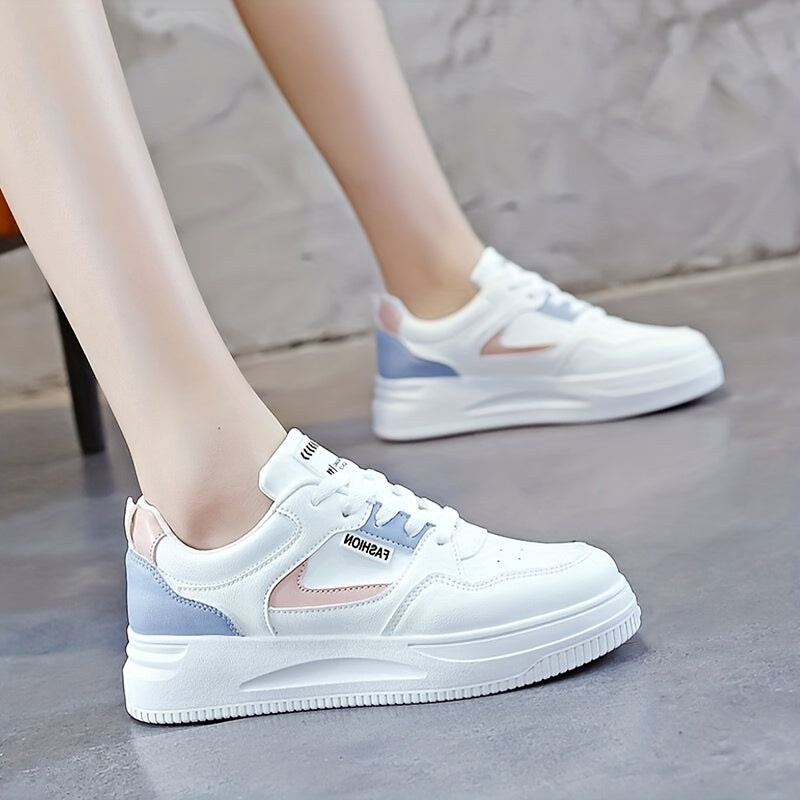 Women's Platform Skate Shoes Round Toe Colorblock Lace Up Low Top Sneakers
