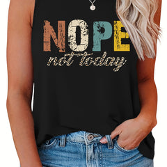  Casual Tank Top Women's Plus Letter Print Round Neck Slight Stretch