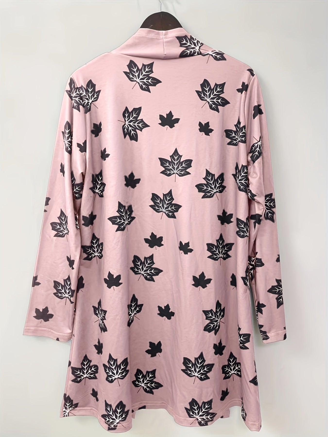  Leaf Print Cardigan Long Sleeve Stretch Coat