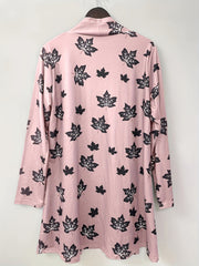  Leaf Print Cardigan Long Sleeve Stretch Coat