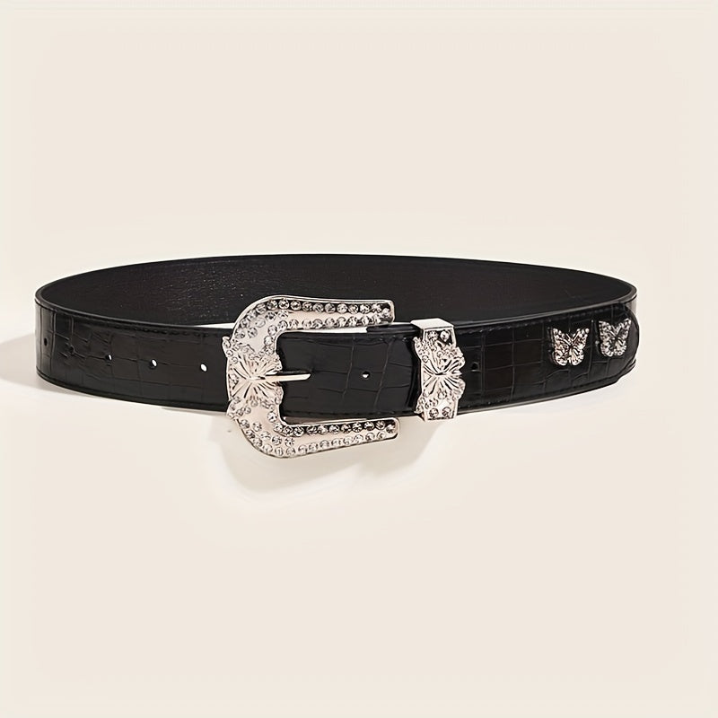 Butterfly Buckle PU Belt Y2K Vintage Rhinestone Punk Belts