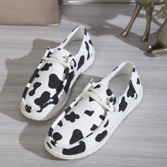 Women's Cow Pattern Canvas Shoes Casual Lace Up Outdoor Sneakers