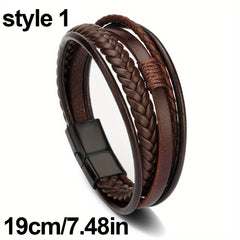Leather Rope Handwoven Bracelet Men's Vintage Style Accessory