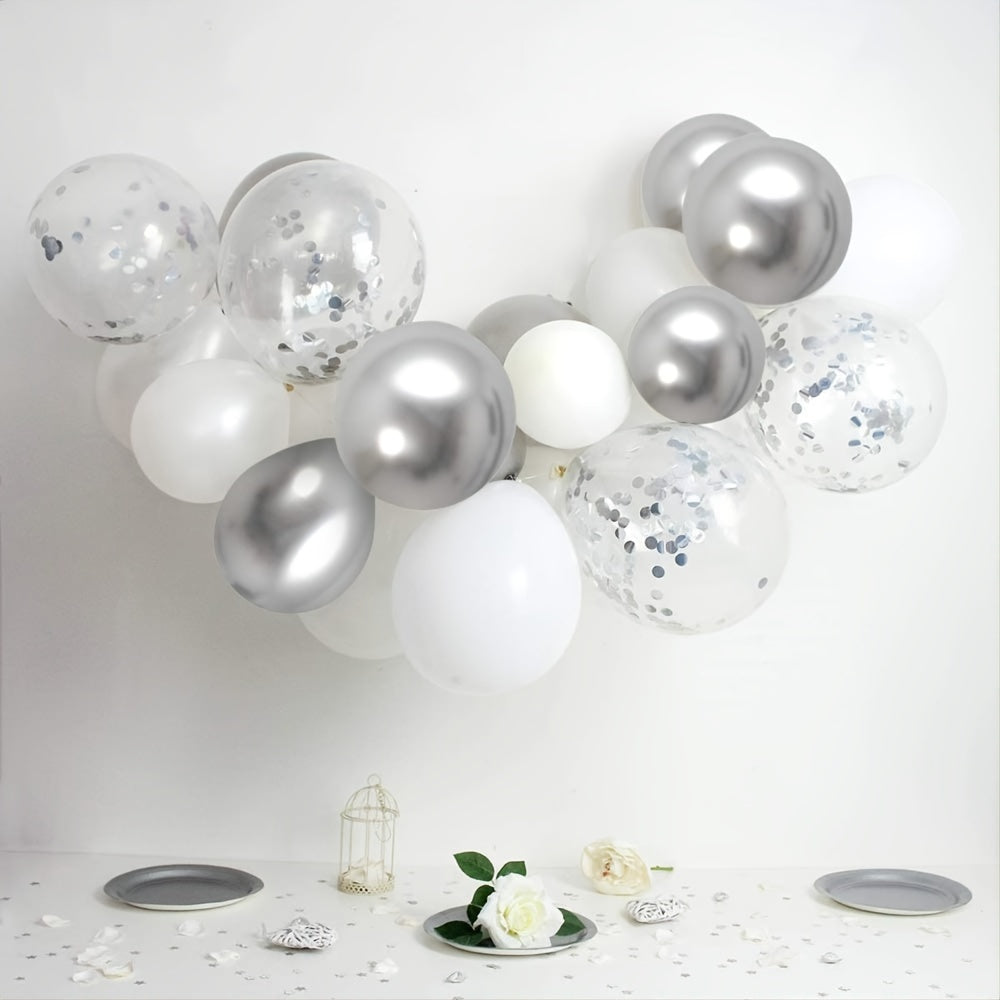 52pcs 12 Silver Confetti Balloons for Weddings Birthdays Baby Showers