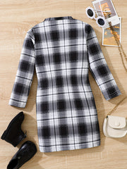 Girl's Plaid Bodycon Dress for Party - Long Sleeve