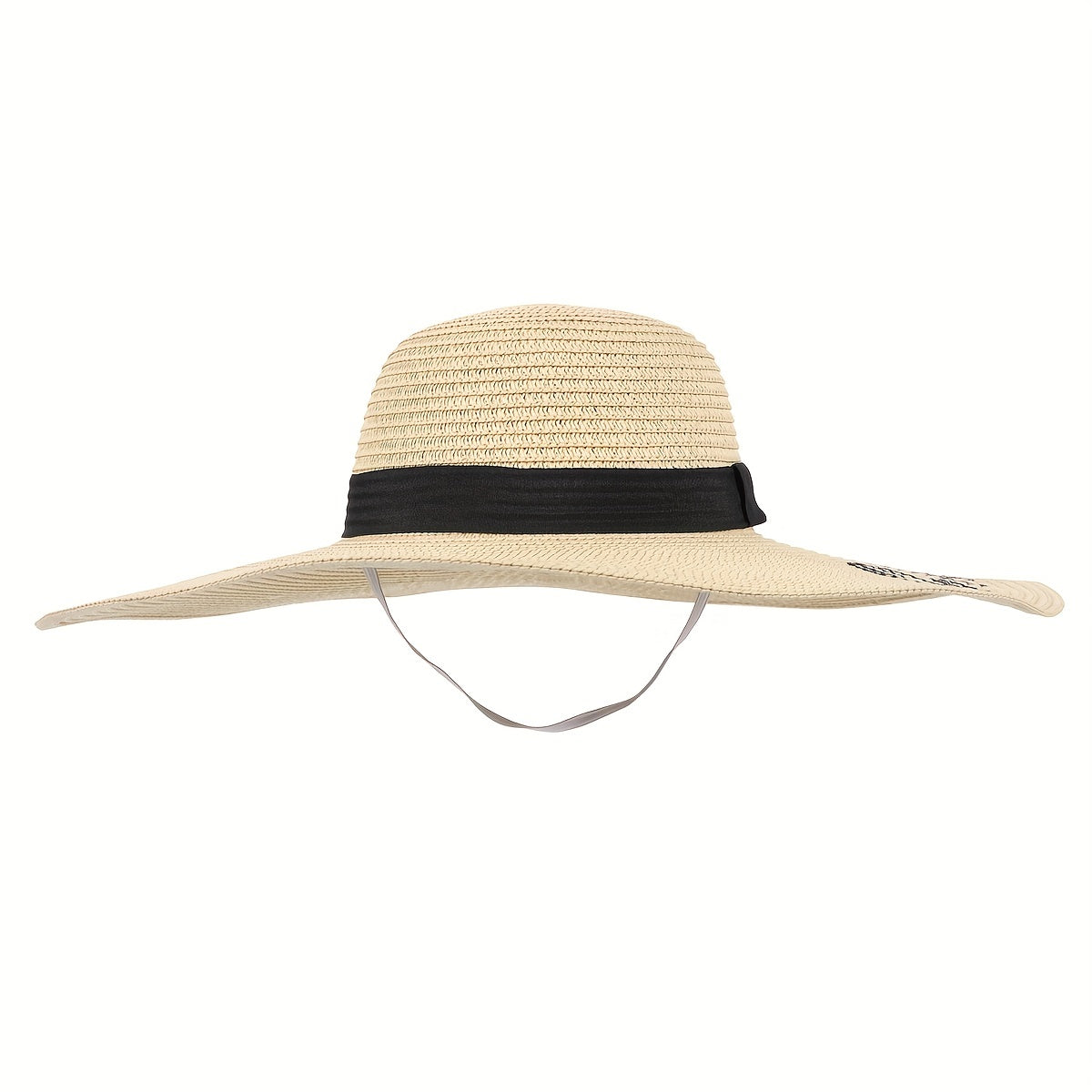 Embroidered Sun Hat Wide Brim Beige Straw Hat
