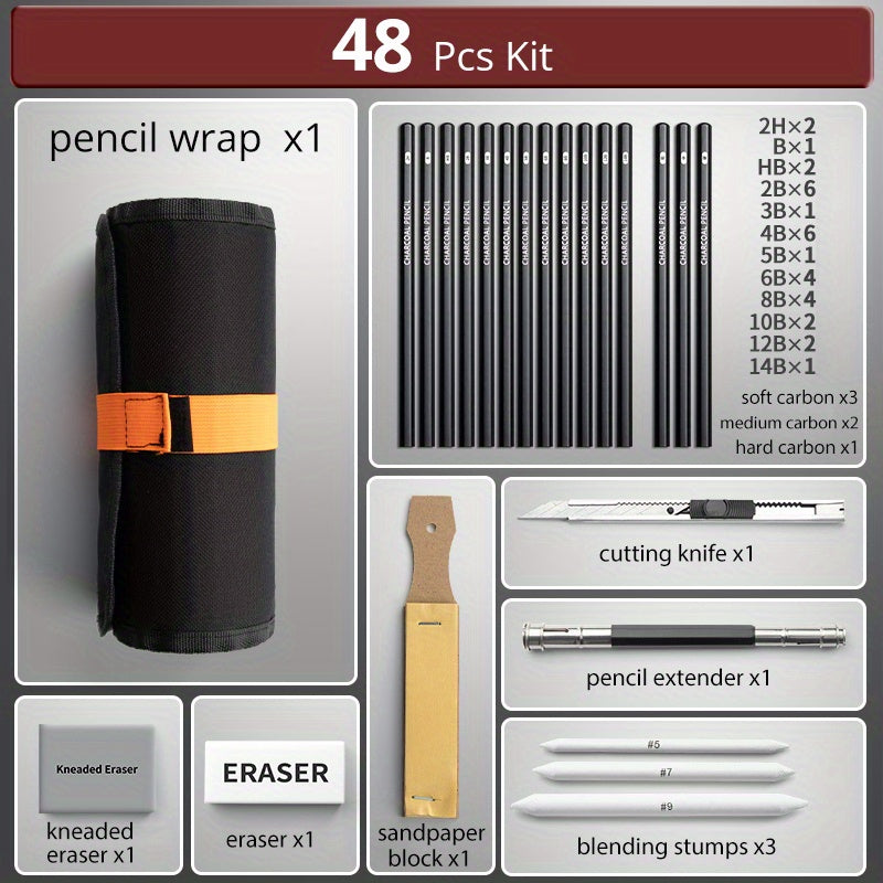 Sketch Pencils Set with Canvas Wrap Bag Drawing Art Supplies