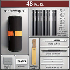 Sketch Pencils Set with Canvas Wrap Bag Drawing Art Supplies