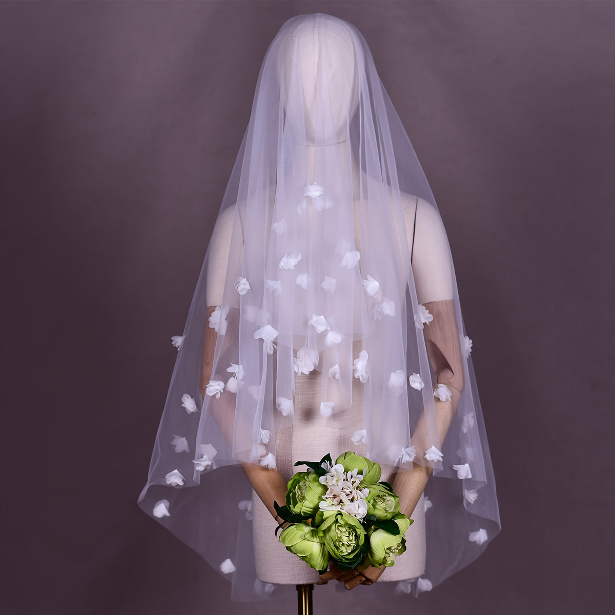 Romantic Floral Bridal Veil Hair Comb Double Layer 3D Flower Nylon