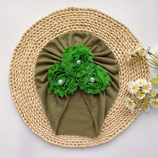 Baby Girls Flowers Pearl Cap Soft Head Wrap Head Decorative Accessory