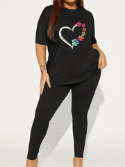 Women's Plus Paw Heart Print Tee & Leggings 2 Piece Set