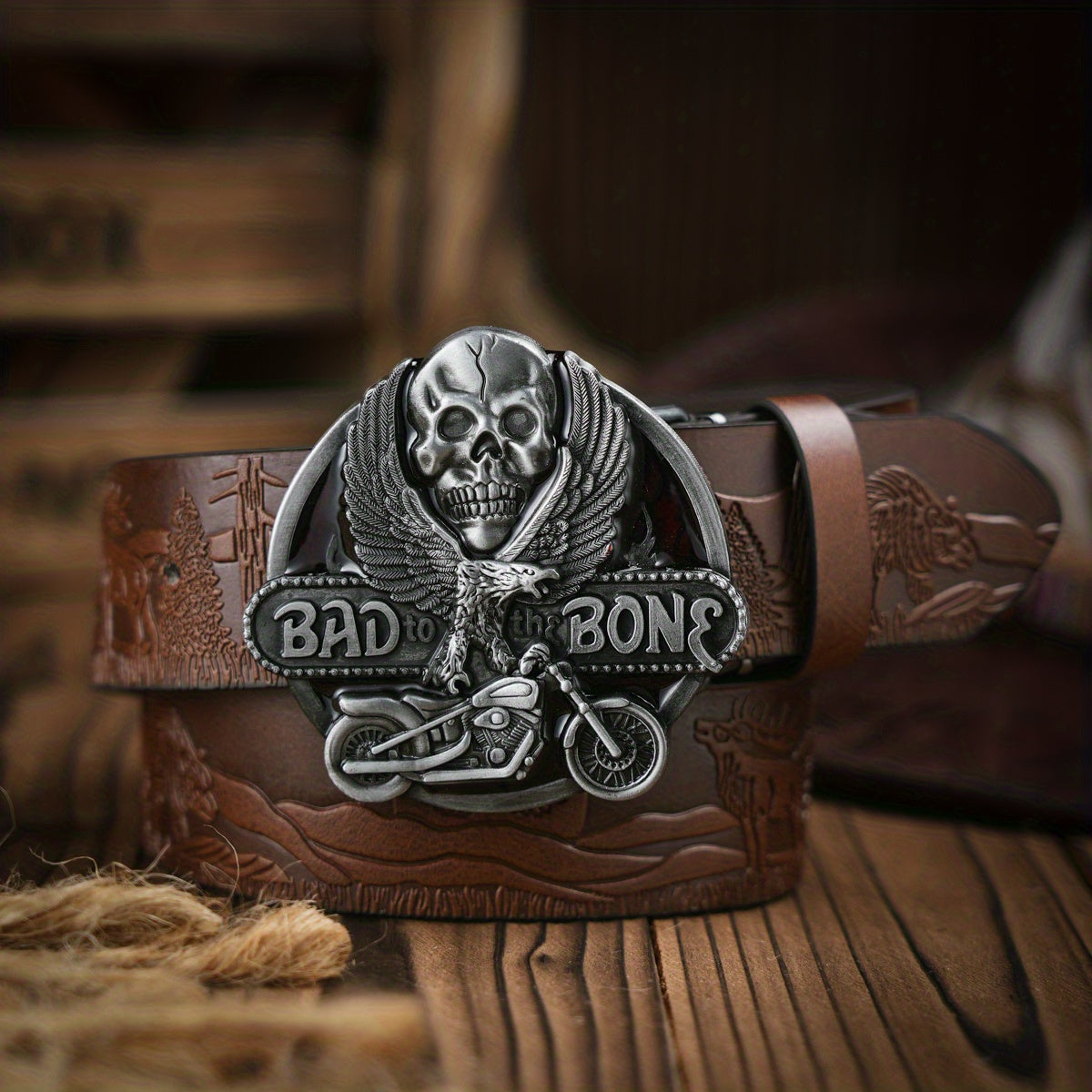 Men's Casual Skull Buckle PU Leather Belt Vintage Western Style Dress Belt