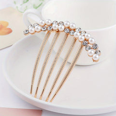 Rhinestone Faux Pearl Hair Comb Pin for Women