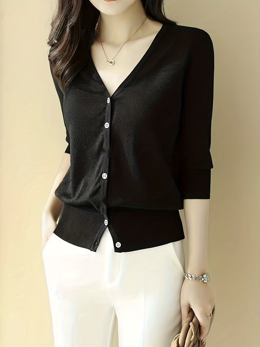 V-neck Button Front Cardigan for Women