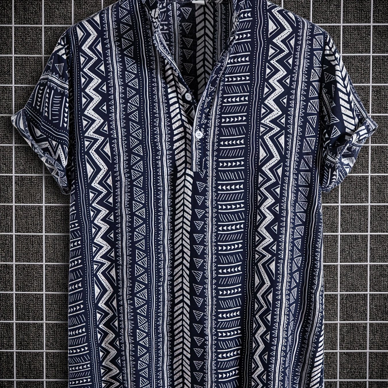 Men's Bohemian Style Ethnic Lapel Short Sleeve Button Up Shirt