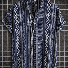 Men's Bohemian Style Ethnic Lapel Short Sleeve Button Up Shirt