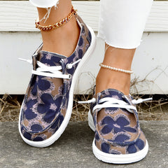 Floral Printed Canvas Lace-Up Sneakers Casual Flat Shoes