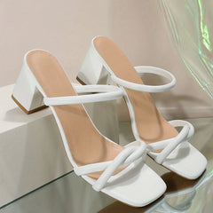 Women's Cross Strap Slide Sandals Chunky Heels