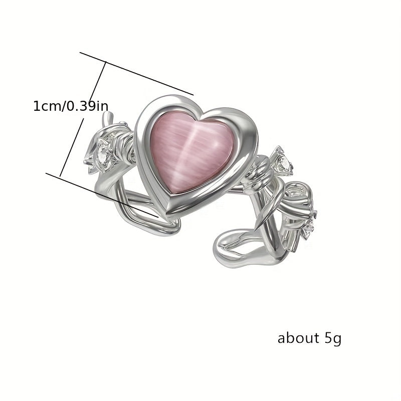 Love Heart Cat Eye Stone Ring Opening Adjustable Jewelry