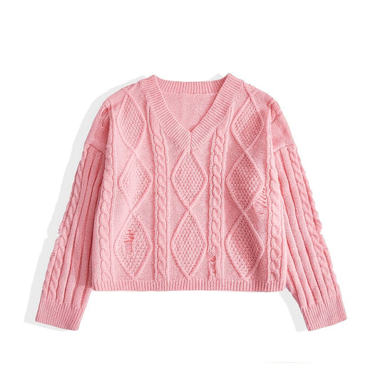  V Neck Long Sleeve Pullover Sweater