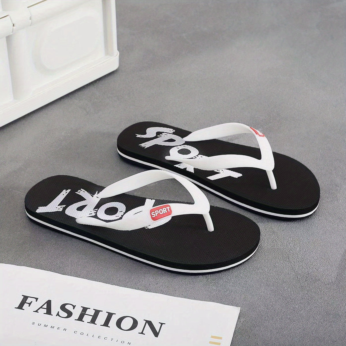 Men's Casual Letter Print Slip On Flip Flops Lightweight Non slip Thong Sandals