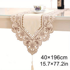 Polyester Table Runner Floral Pattern Solid Table Cover Holiday Decoration