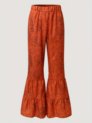 Women's Plus Leopard Print Elastic Ruffle Trim Flared Leg Trousers