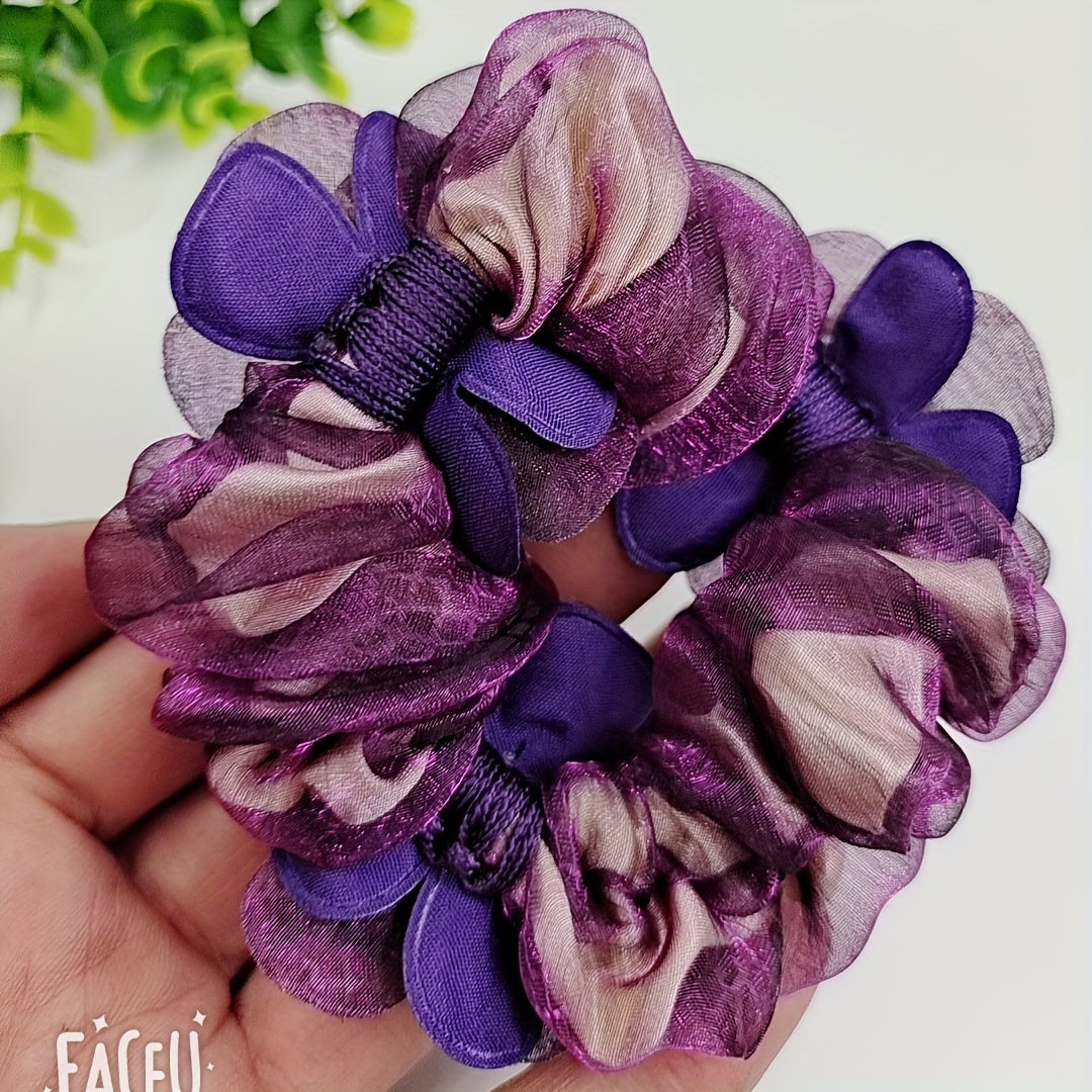 Homemade Organza Flower Beaded Hair Tie