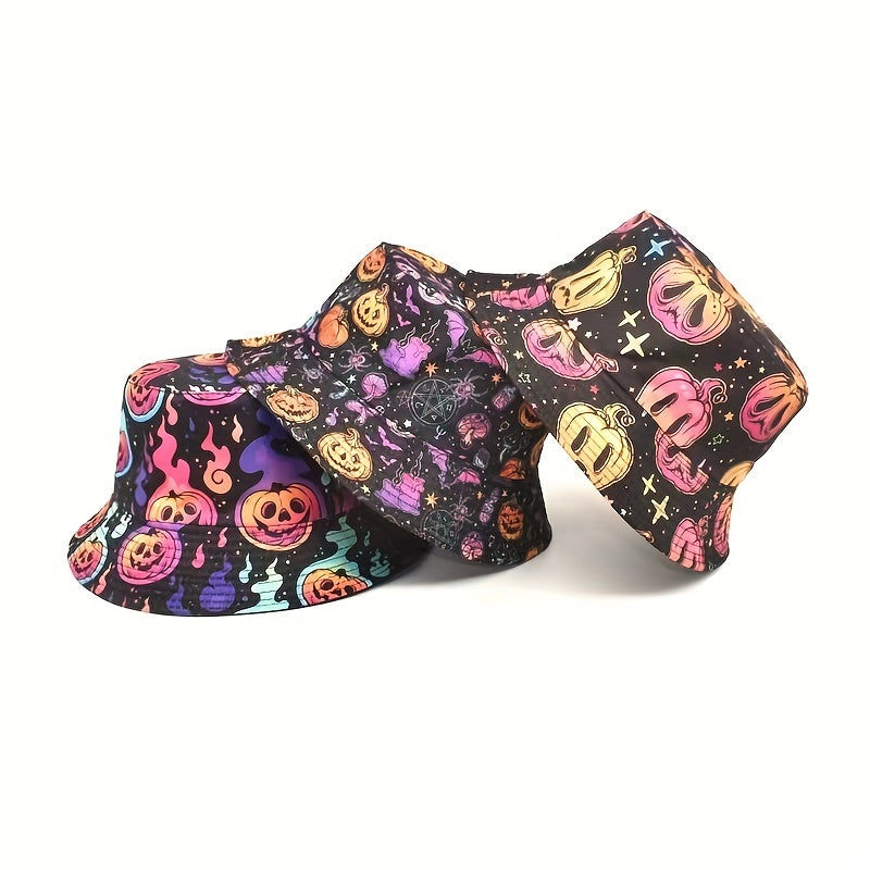 Y2K Halloween Anime Pumpkin Head Print Double Sided Basin Hat
