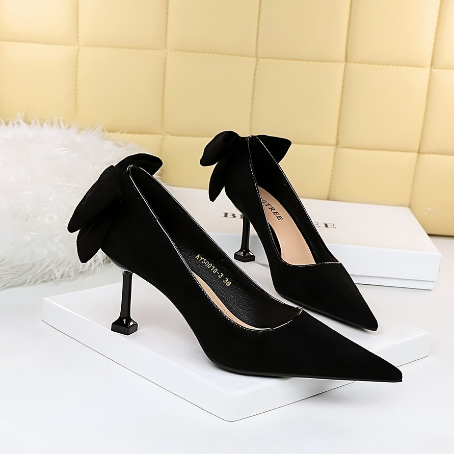 Women's Stiletto Heels Back Bowknot Pointed Toe Slip On Pumps