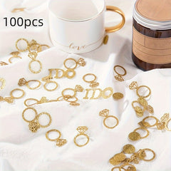 100pcs Mixed Golden Wedding Table Confetti Sparkly Paper Diamond Ring Confetti