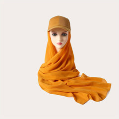 Hijab Baseball Cap With Chiffon Shawl Solid Sun Hats In One 2 piece Headscarf