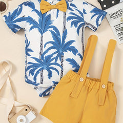 2pcs Baby Boys Coconut Tree Onesie & Suspender Shorts Set