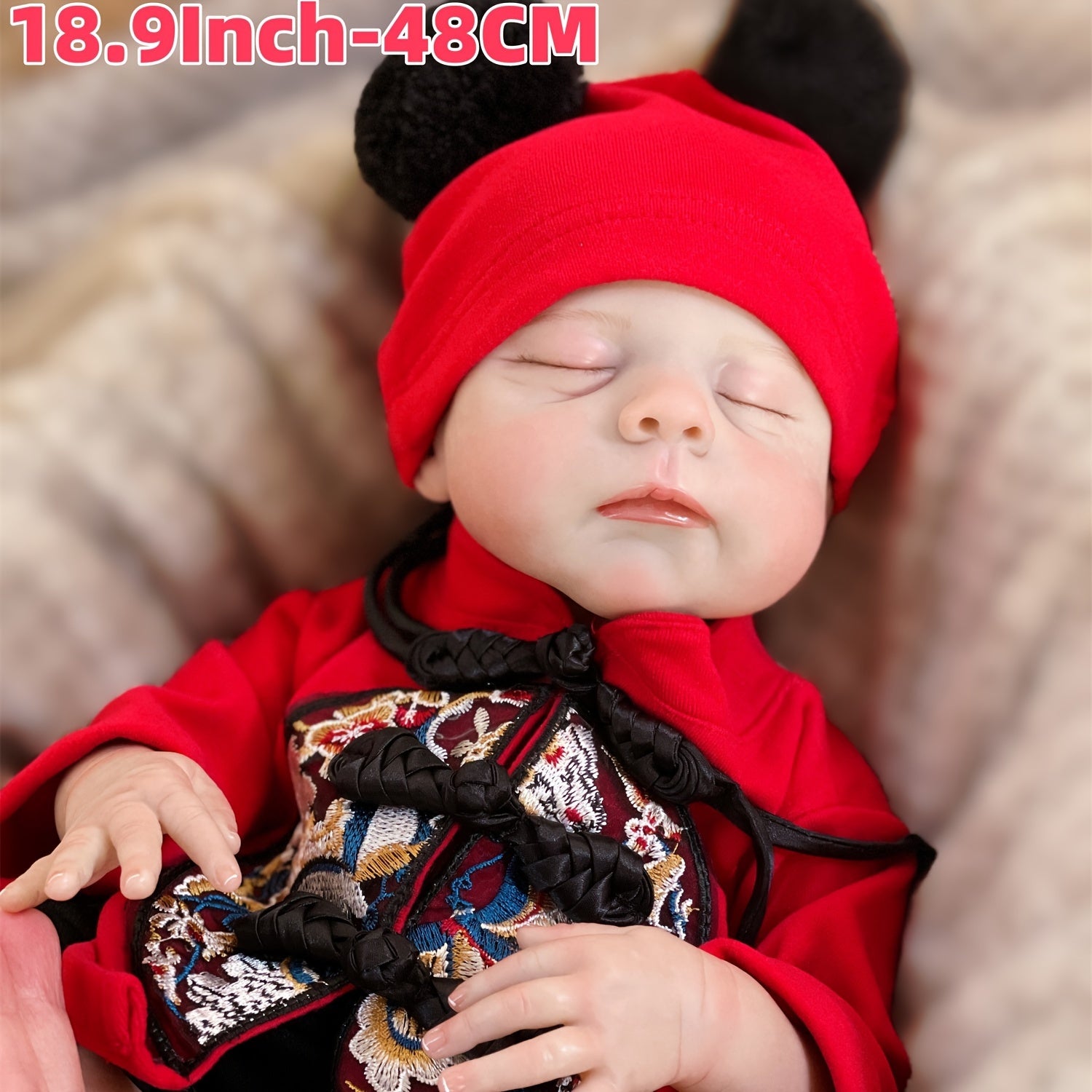18 Inch Lifelike Reborn Girl Doll with Red Floral Onesie