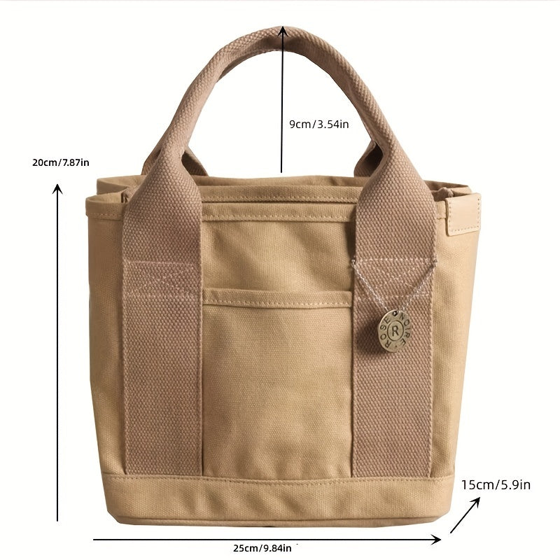 Solid Canvas Tote Bag Casual Handbag Women's Versatile Purse
