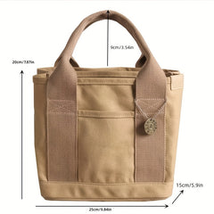 Solid Canvas Tote Bag Casual Handbag Women's Versatile Purse