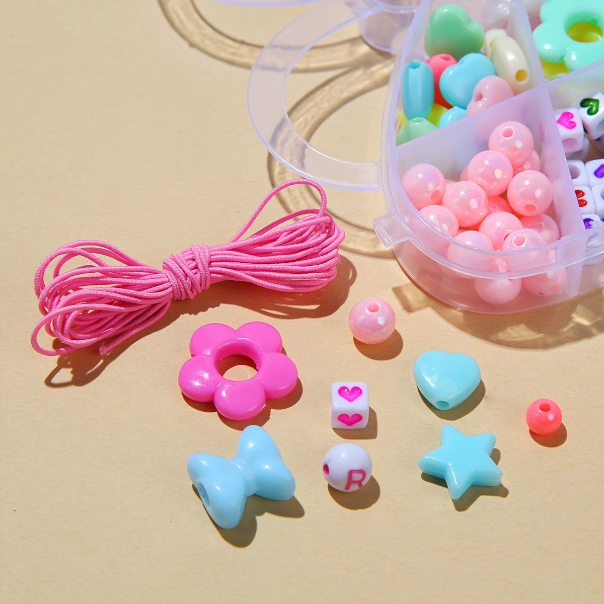 Acrylic Heart Star Flower Plastic Beads Kit DIY Crafts Birthday Gift