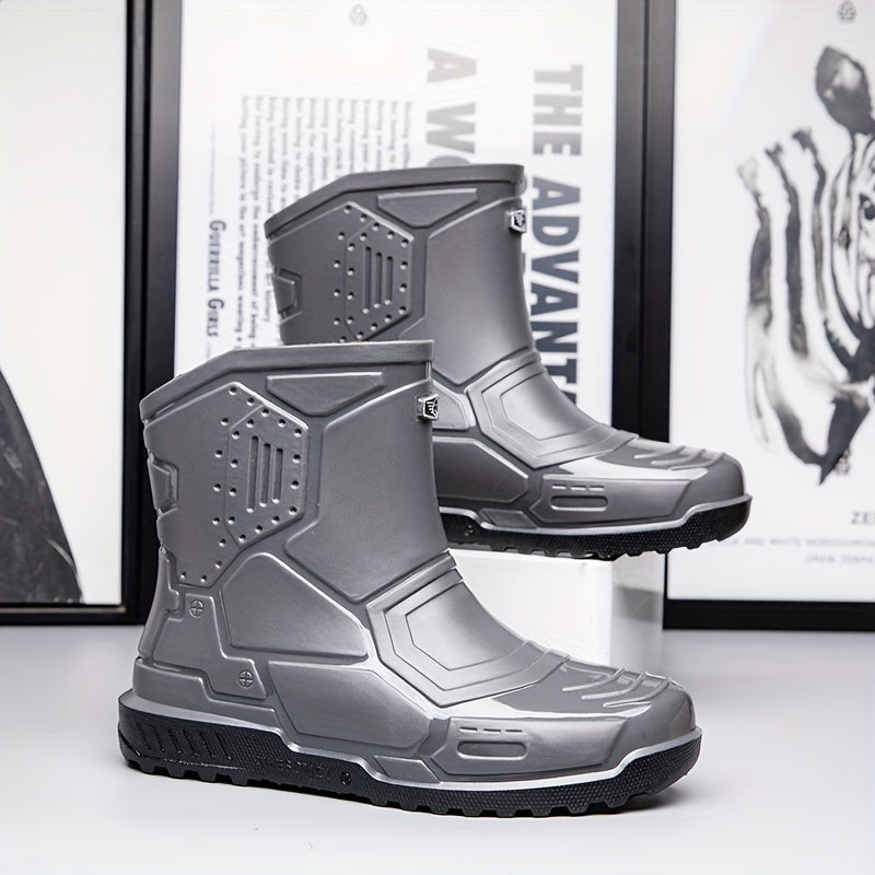 Women's Gray Rain Boots Anti-skid Waterproof Slip On Shoes