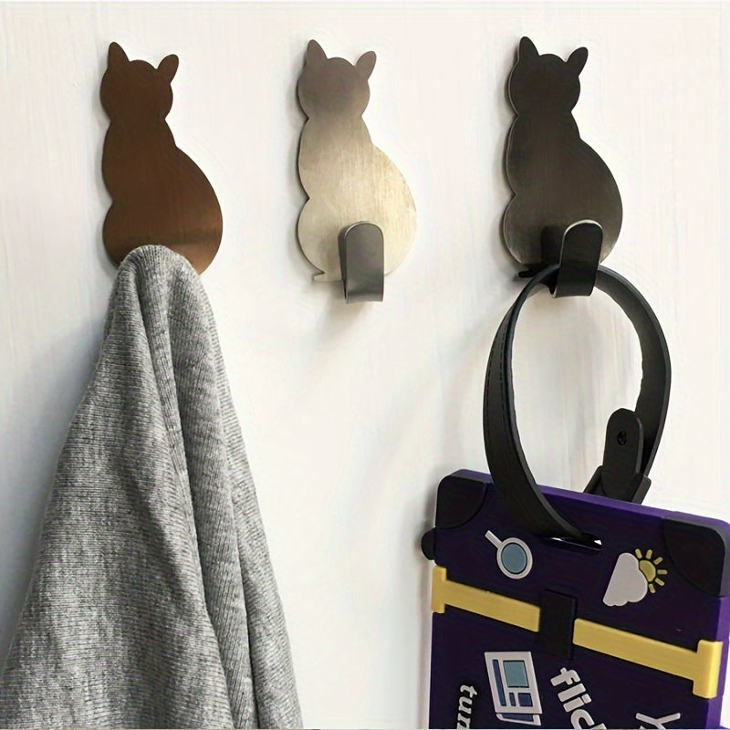 2pcs Stainless Steel Cat Shape Strong Viscose Anti Rust Hook
