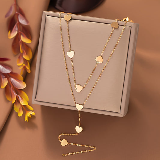 Golden Heart Pendant Necklace Double Layer Chain Necklace Jewelry
