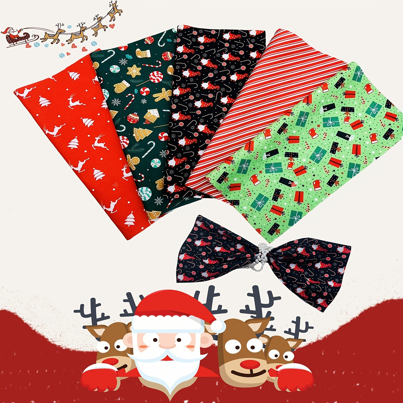 5pcs Christmas Pattern Polyester Printed Fabric Christmas Socks Gift Quilted Fab