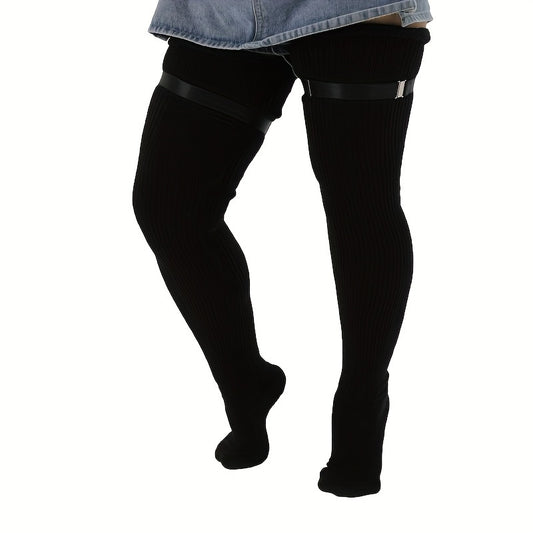  Casual Thigh High Socks Women's Plus Solid Buckle Detail