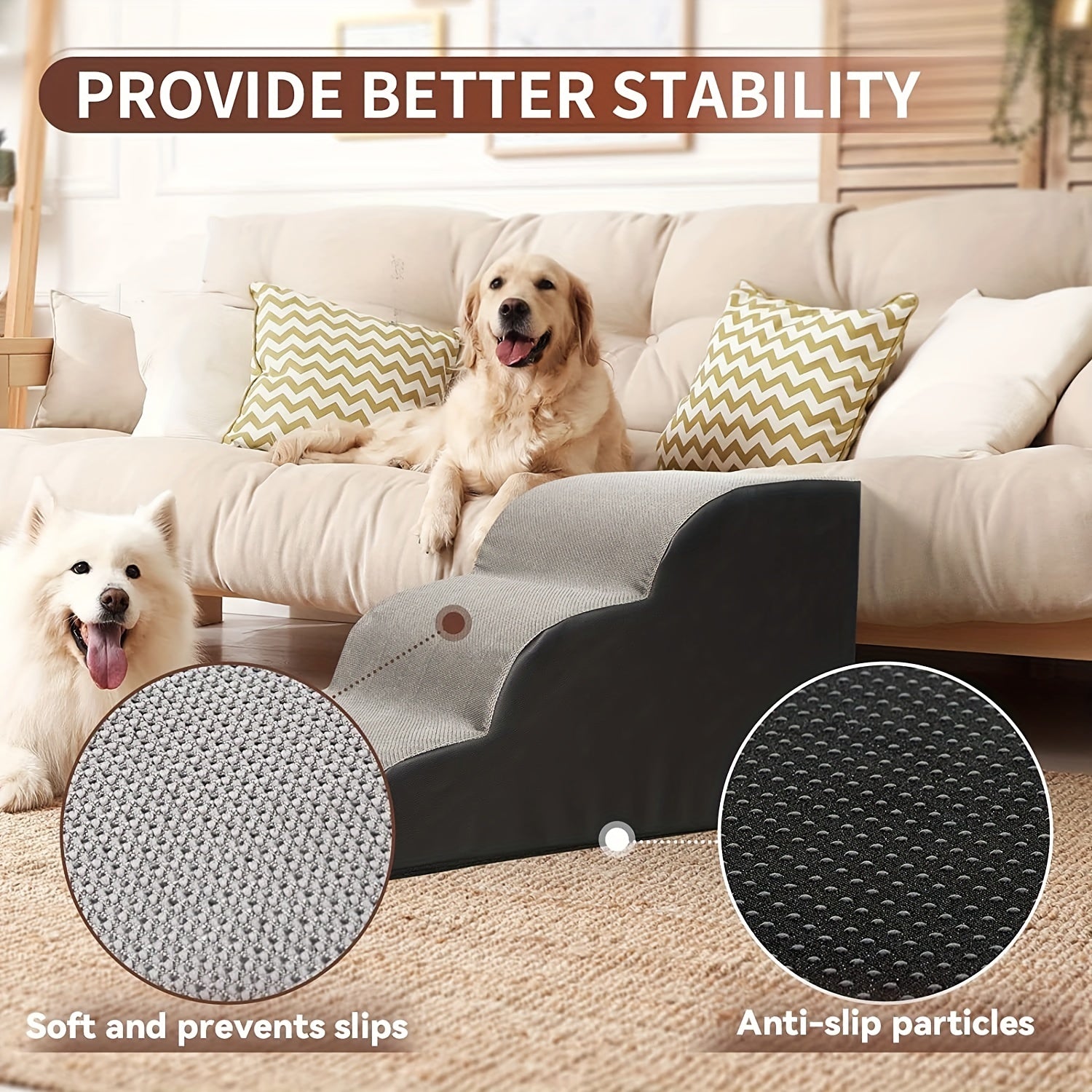 Soft Foam Dog Stairs Ramp 3 Tiers Pet Steps For Easy Access