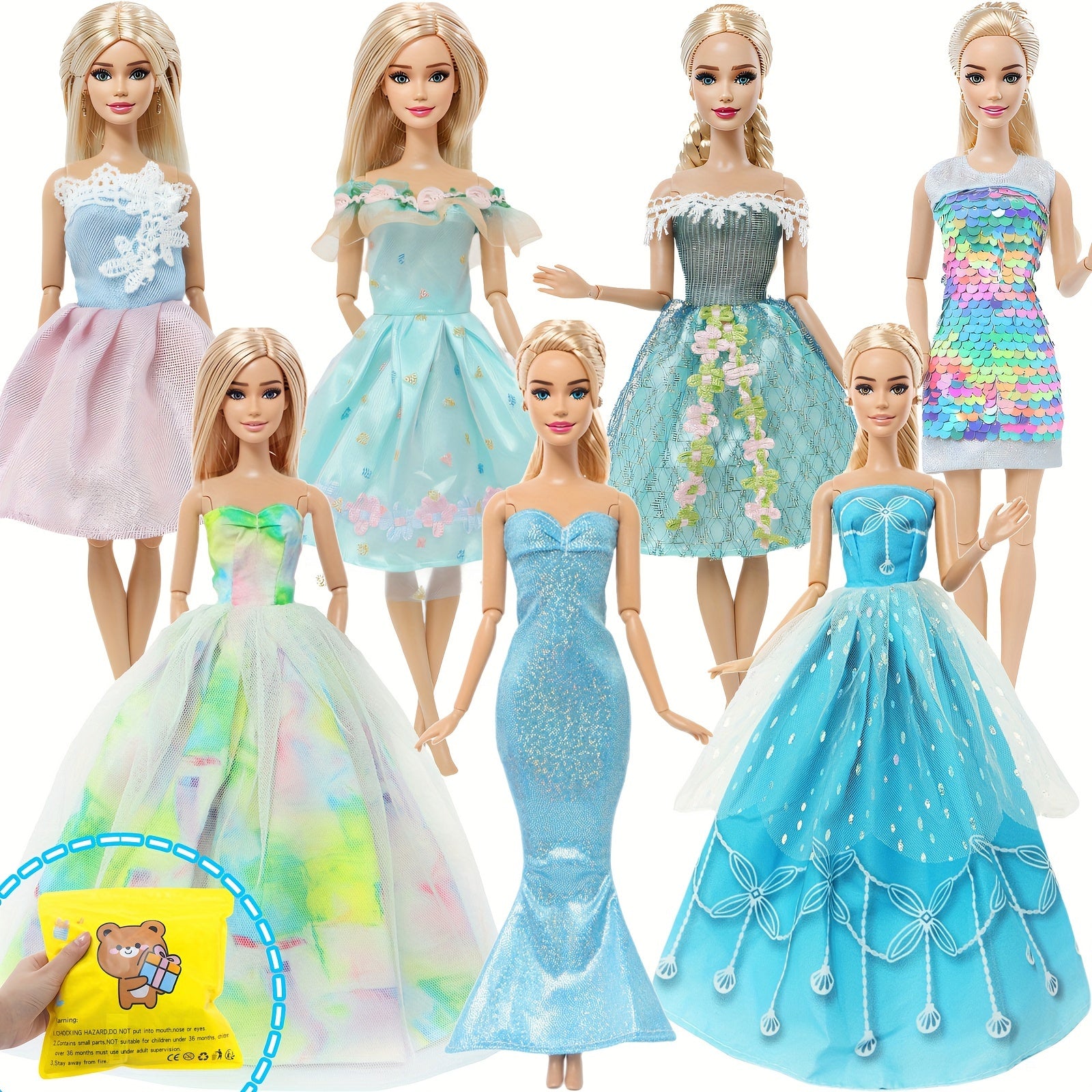 7pcs Doll Princess Dress Bag for 11.5in Doll, Christmas Birthday