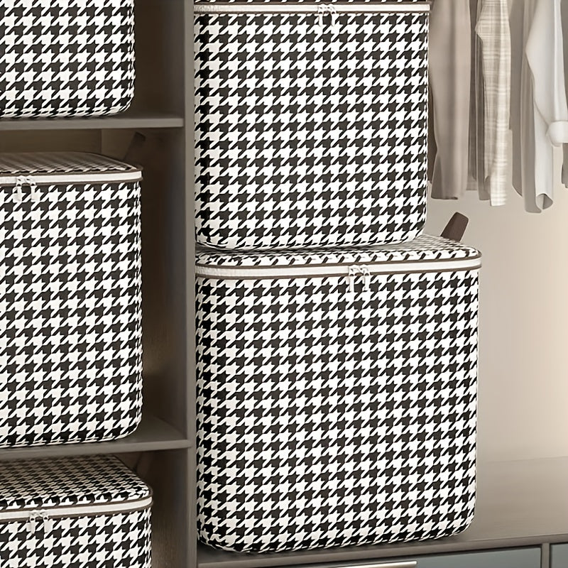 Large Capacity Houndstooth Storage Box Lightweight Zipper Container