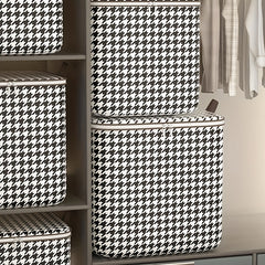Large Capacity Houndstooth Storage Box Lightweight Zipper Container