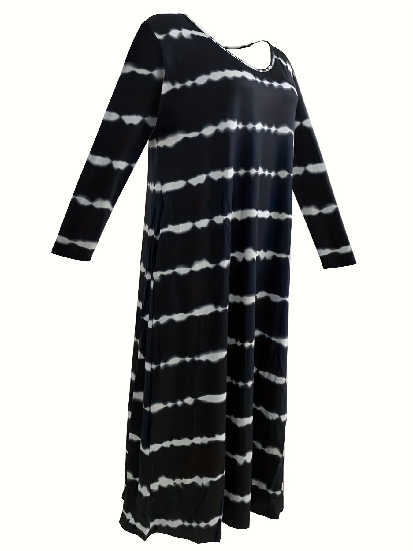  Tie Dye Long Sleeve Round Neck Maxi Dress