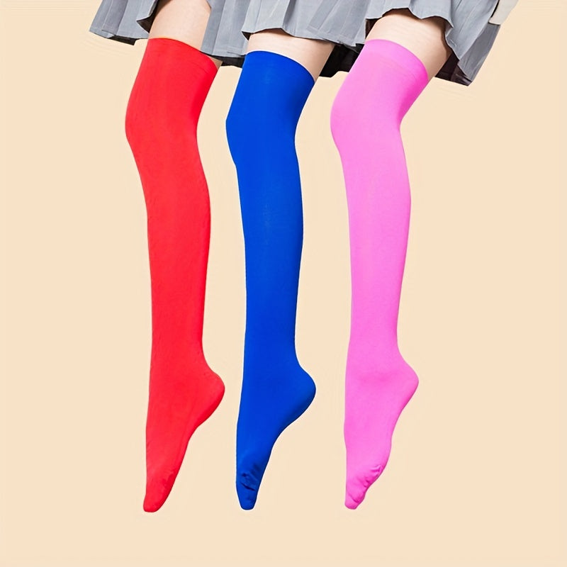 Solid Thigh High Socks Smooth Over The Knee Stockings